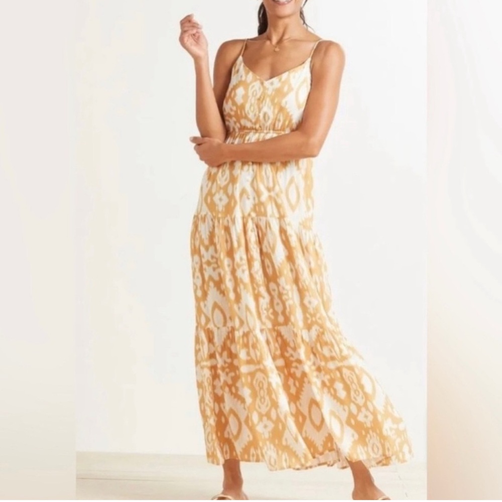 BB Dakota X Steve Madden Turtle Island Batik Print Gold/White Tiered Sundress